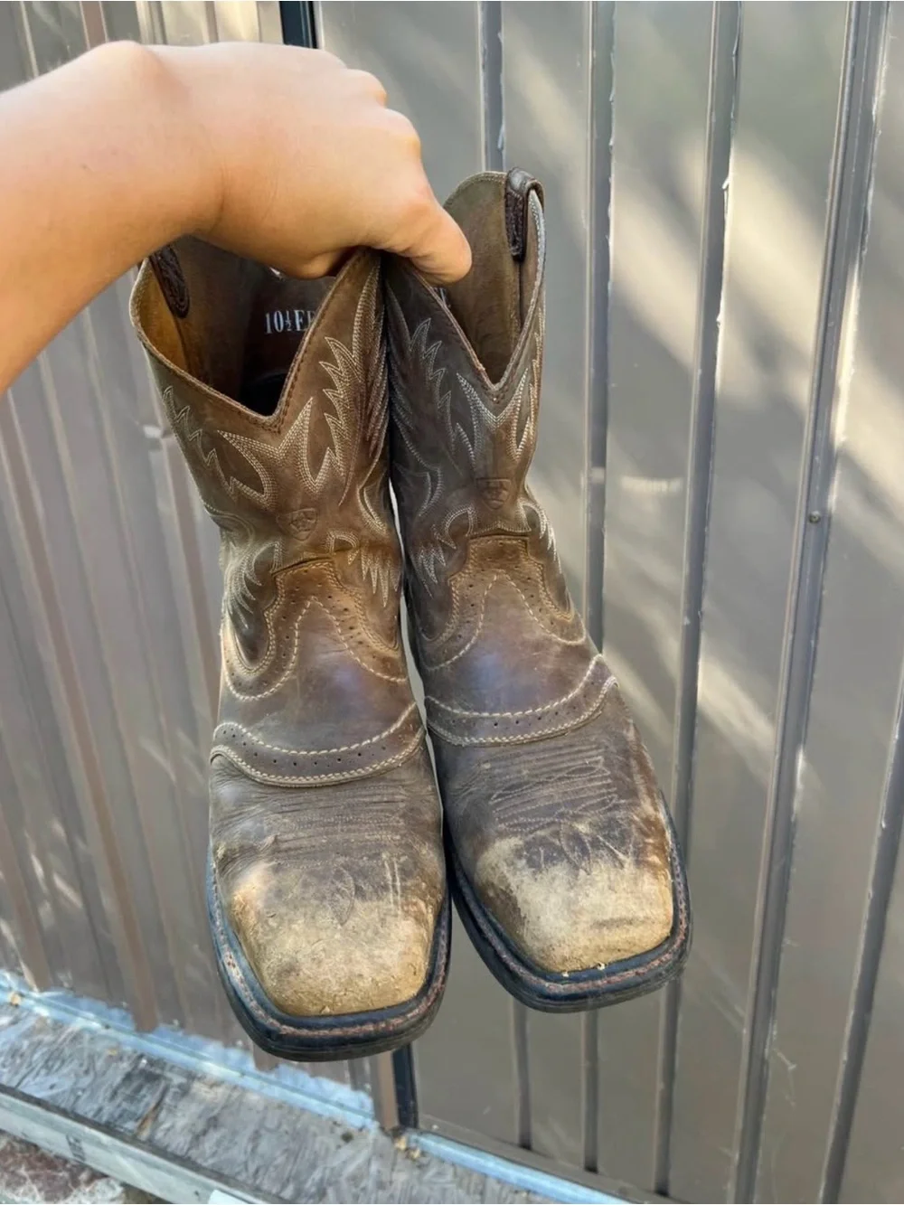 Ariat Mens Steel Toe Embroidered Round Toe Work Western Boots Brown Size 10.5EE